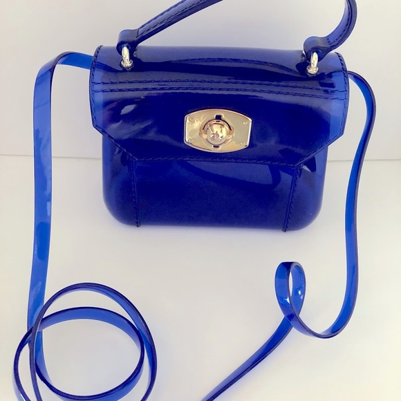 FURLA candy bag blue gold a rubber vinyl used but in great condition! - Picture 1 of 6